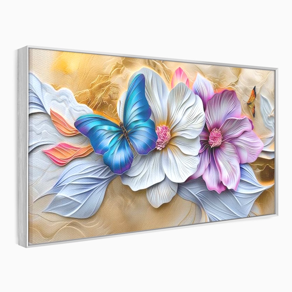 Tablou Canvas Premium, LuxCanva® M1136, Broderie Pastelata, Textura, Eteric, Fluture, Flori, Delicat, Aripi, Petale, Finete, Abstract, Vis, Modern, Pastel, Arta, Birou, Living, Camera Copil