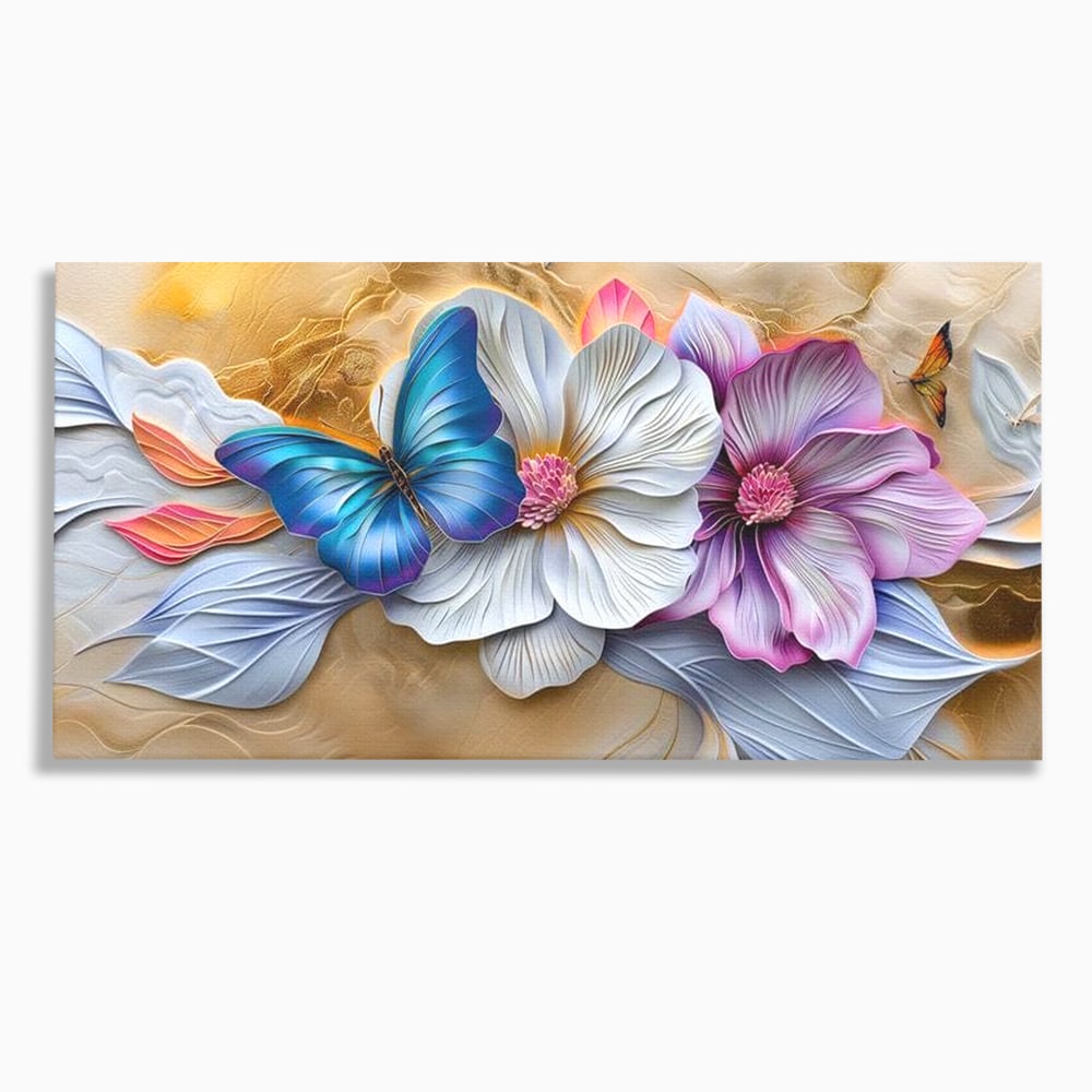 Tablou Canvas Premium, LuxCanva® M1136, Broderie Pastelata, Textura, Eteric, Fluture, Flori, Delicat, Aripi, Petale, Finete, Abstract, Vis, Modern, Pastel, Arta, Birou, Living, Camera Copil