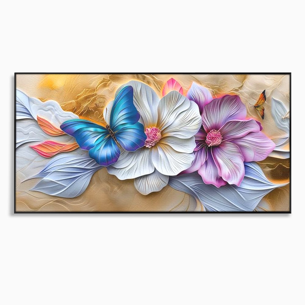 Tablou Canvas Premium, LuxCanva® M1136, Broderie Pastelata, Textura, Eteric, Fluture, Flori, Delicat, Aripi, Petale, Finete, Abstract, Vis, Modern, Pastel, Arta, Birou, Living, Camera Copil