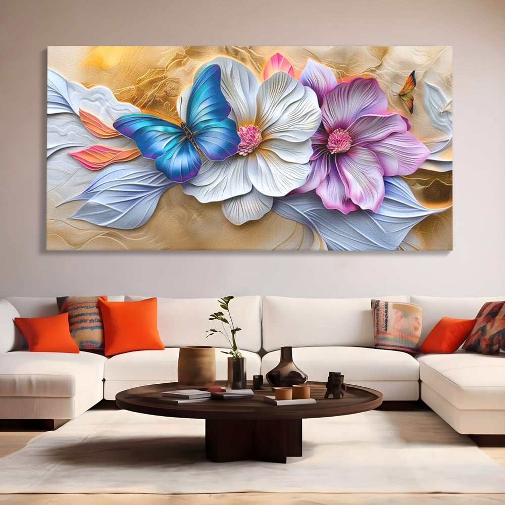 Tablou Canvas Premium, LuxCanva® M1136, Broderie Pastelata, Textura, Eteric, Fluture, Flori, Delicat, Aripi, Petale, Finete, Abstract, Vis, Modern, Pastel, Arta, Birou, Living, Camera Copil