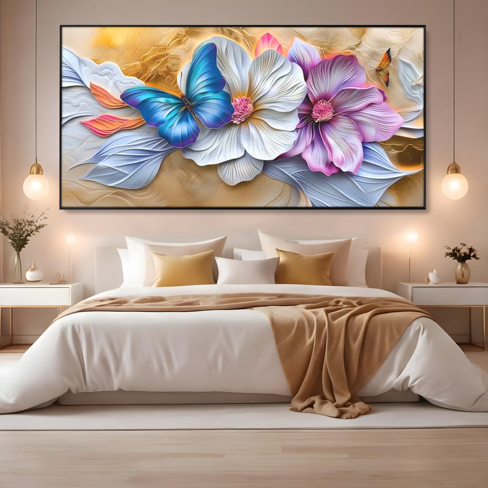 Tablou Canvas Premium, LuxCanva® M1136, Broderie Pastelata, Textura, Eteric, Fluture, Flori, Delicat, Aripi, Petale, Finete, Abstract, Vis, Modern, Pastel, Arta, Birou, Living, Camera Copil