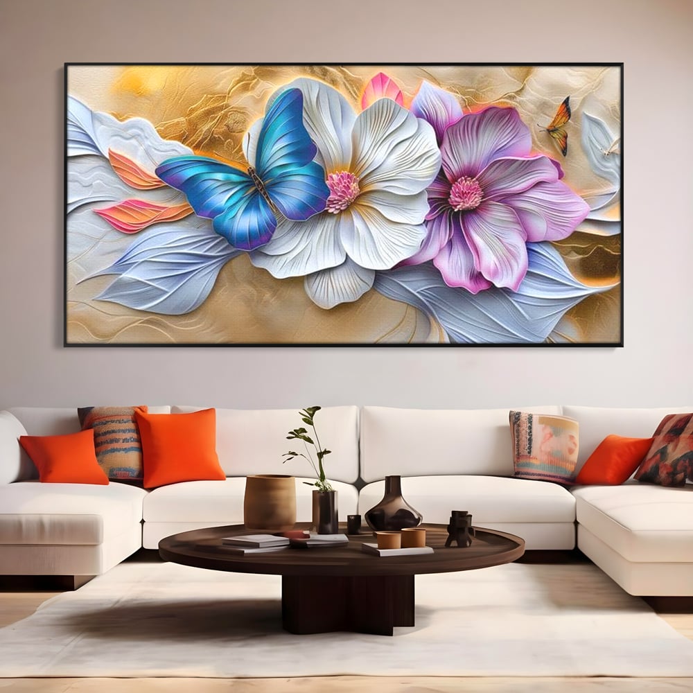 Tablou Canvas Premium, LuxCanva® M1136, Broderie Pastelata, Textura, Eteric, Fluture, Flori, Delicat, Aripi, Petale, Finete, Abstract, Vis, Modern, Pastel, Arta, Birou, Living, Camera Copil