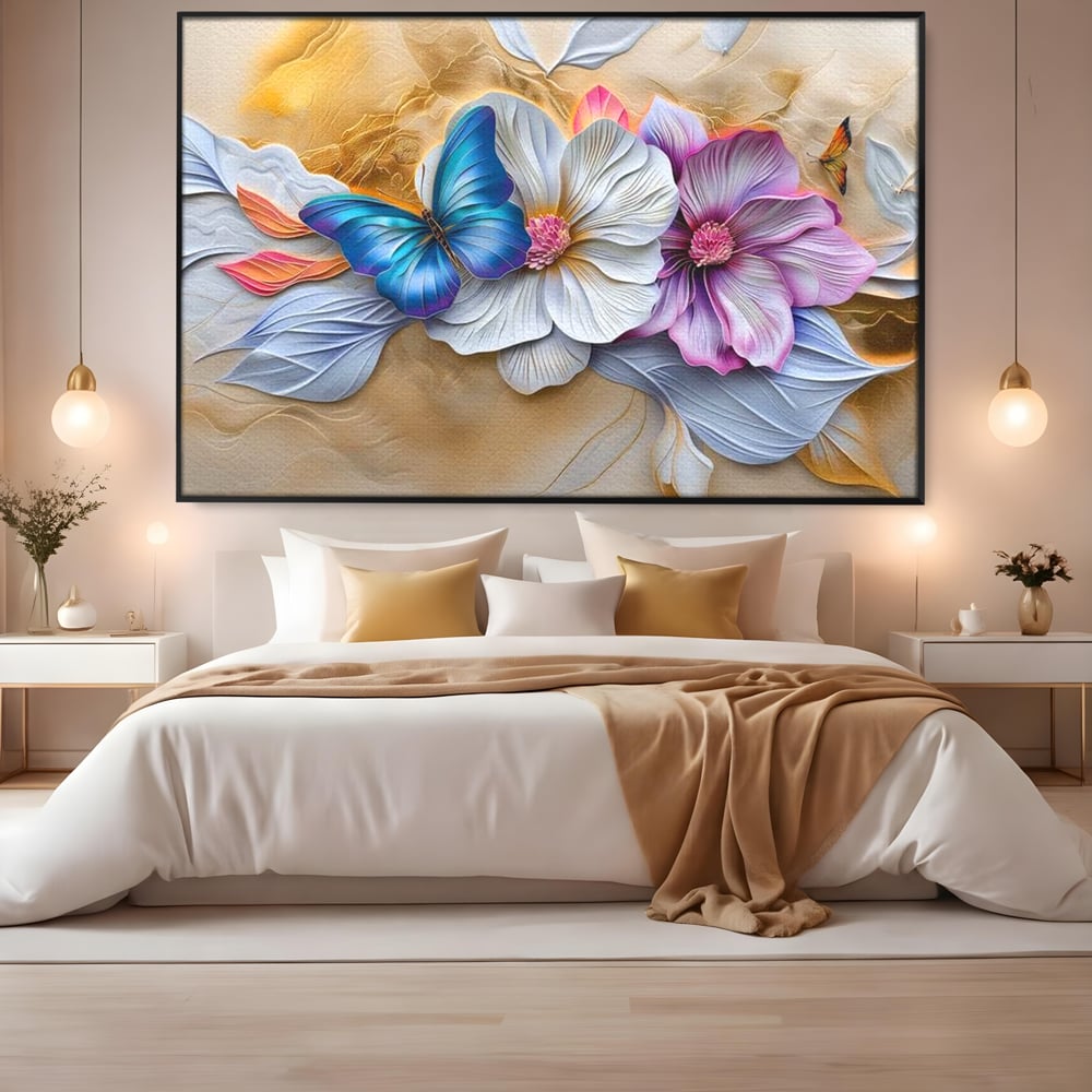 Tablou Canvas Premium, LuxCanva® M1136, Broderie Pastelata, Textura, Eteric, Fluture, Flori, Delicat, Aripi, Petale, Finete, Abstract, Vis, Modern, Pastel, Arta, Birou, Living, Camera Copil