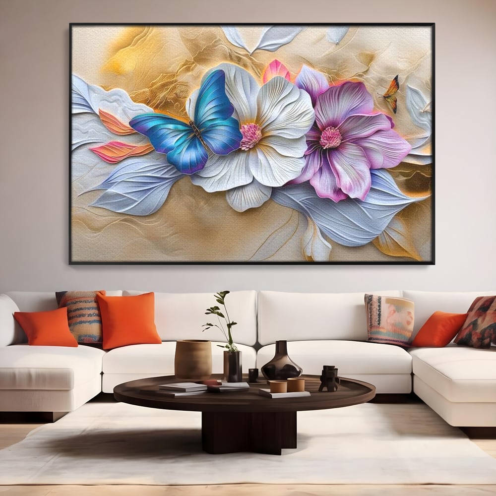 Tablou Canvas Premium, LuxCanva® M1136, Broderie Pastelata, Textura, Eteric, Fluture, Flori, Delicat, Aripi, Petale, Finete, Abstract, Vis, Modern, Pastel, Arta, Birou, Living, Camera Copil