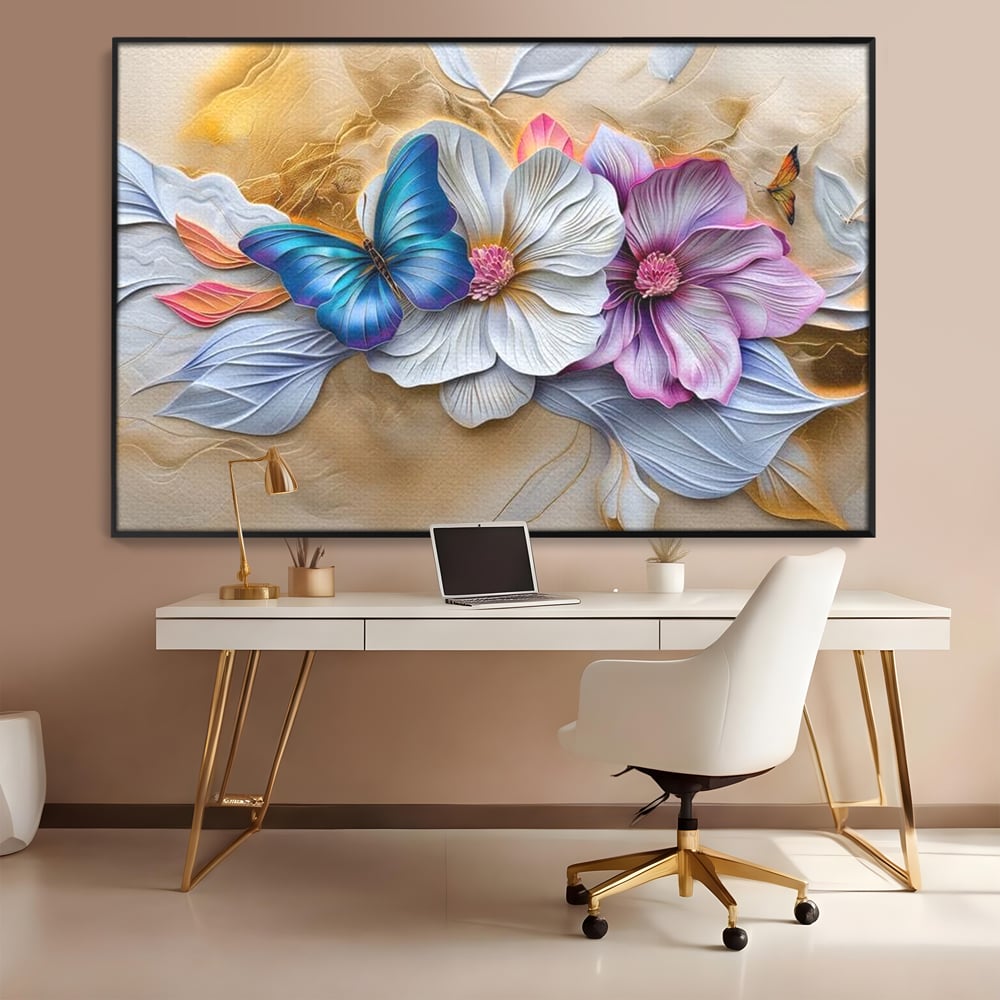 Tablou Canvas Premium, LuxCanva® M1136, Broderie Pastelata, Textura, Eteric, Fluture, Flori, Delicat, Aripi, Petale, Finete, Abstract, Vis, Modern, Pastel, Arta, Birou, Living, Camera Copil