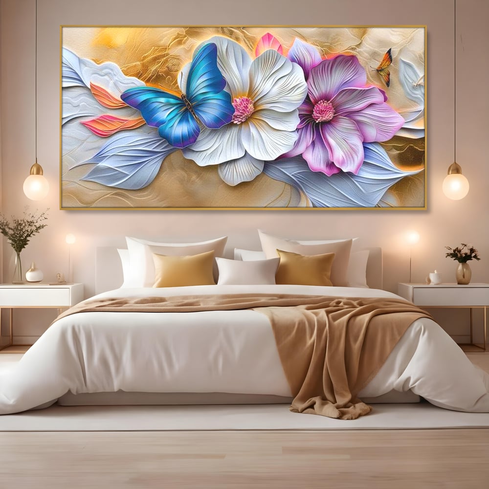 Tablou Canvas Premium, LuxCanva® M1136, Broderie Pastelata, Textura, Eteric, Fluture, Flori, Delicat, Aripi, Petale, Finete, Abstract, Vis, Modern, Pastel, Arta, Birou, Living, Camera Copil