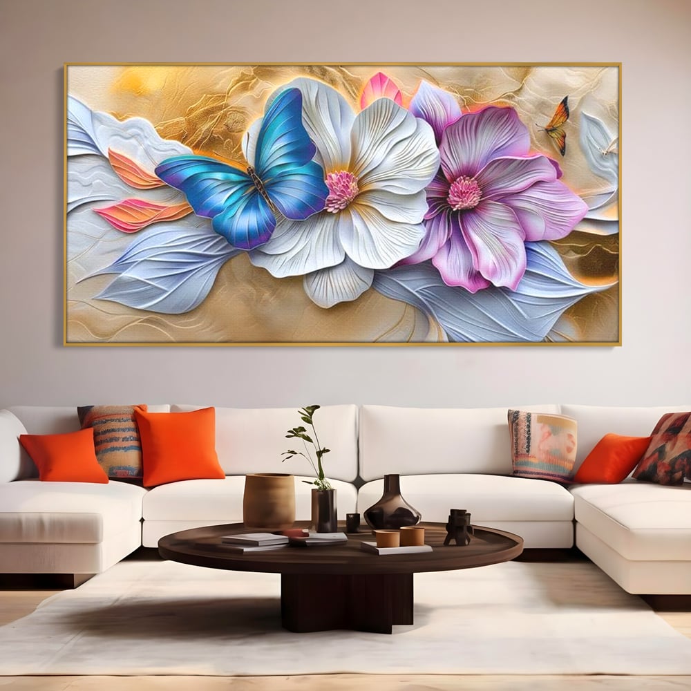 Tablou Canvas Premium, LuxCanva® M1136, Broderie Pastelata, Textura, Eteric, Fluture, Flori, Delicat, Aripi, Petale, Finete, Abstract, Vis, Modern, Pastel, Arta, Birou, Living, Camera Copil