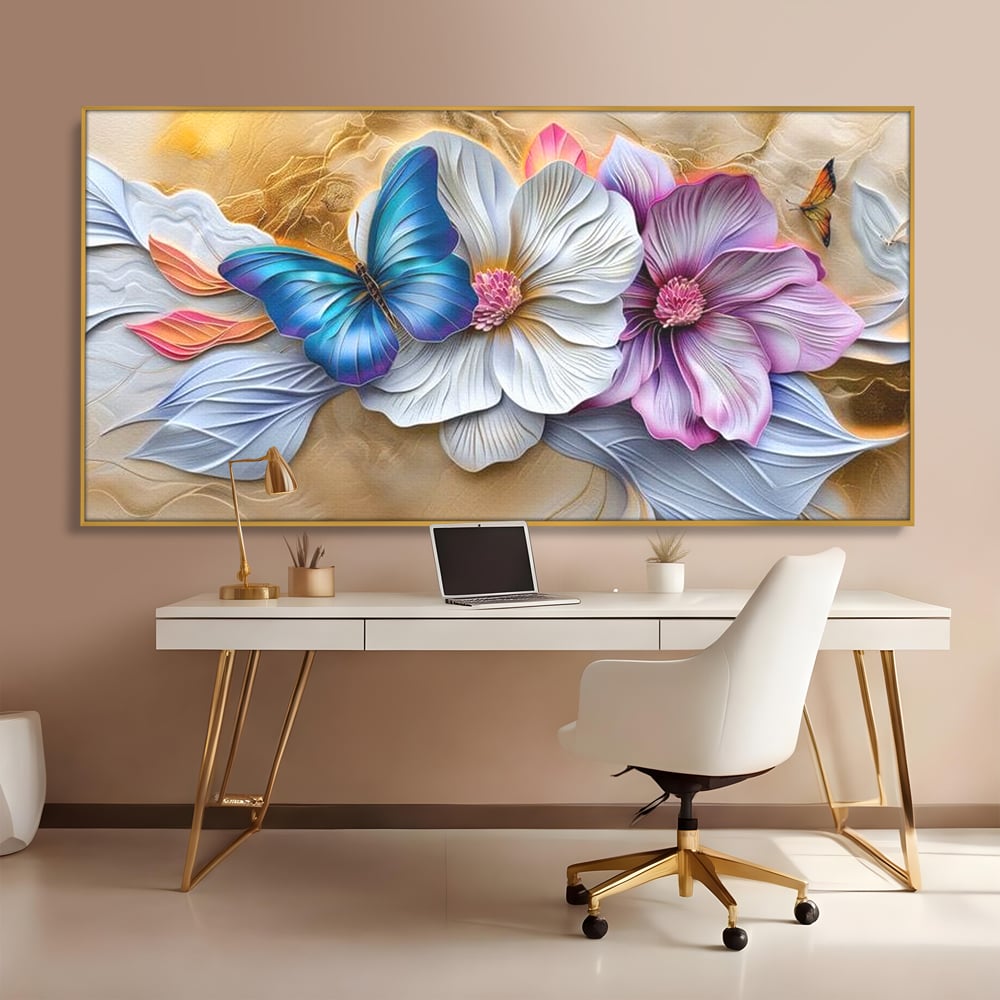 Tablou Canvas Premium, LuxCanva® M1136, Broderie Pastelata, Textura, Eteric, Fluture, Flori, Delicat, Aripi, Petale, Finete, Abstract, Vis, Modern, Pastel, Arta, Birou, Living, Camera Copil