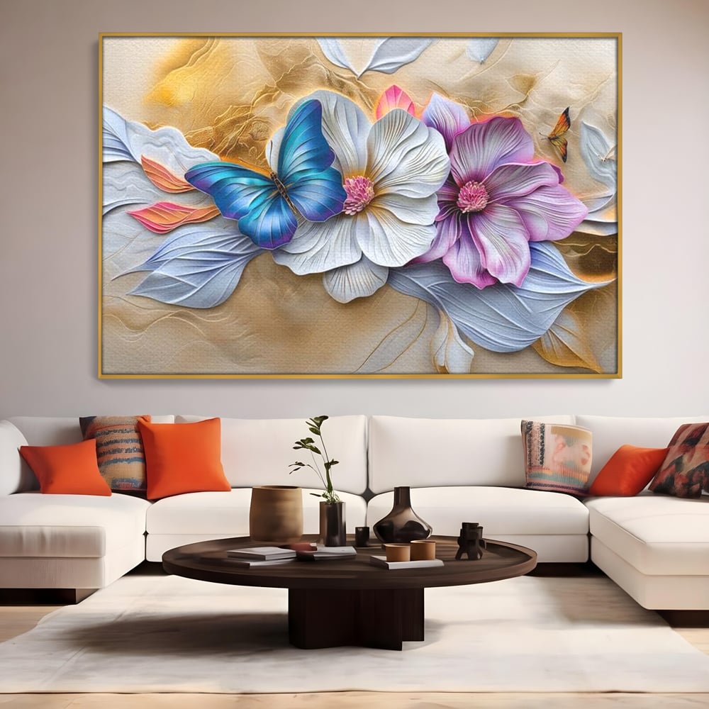 Tablou Canvas Premium, LuxCanva® M1136, Broderie Pastelata, Textura, Eteric, Fluture, Flori, Delicat, Aripi, Petale, Finete, Abstract, Vis, Modern, Pastel, Arta, Birou, Living, Camera Copil
