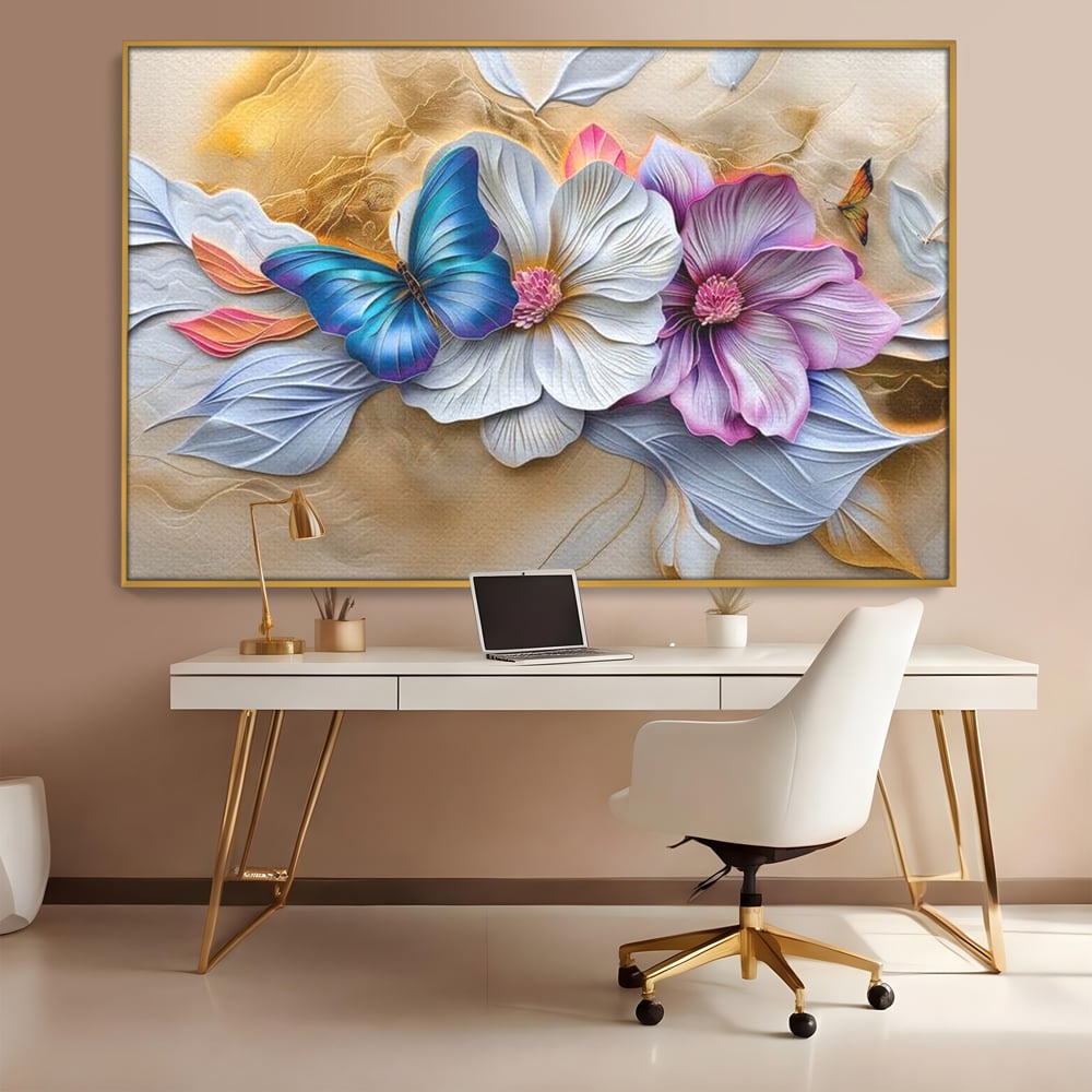 Tablou Canvas Premium, LuxCanva® M1136, Broderie Pastelata, Textura, Eteric, Fluture, Flori, Delicat, Aripi, Petale, Finete, Abstract, Vis, Modern, Pastel, Arta, Birou, Living, Camera Copil
