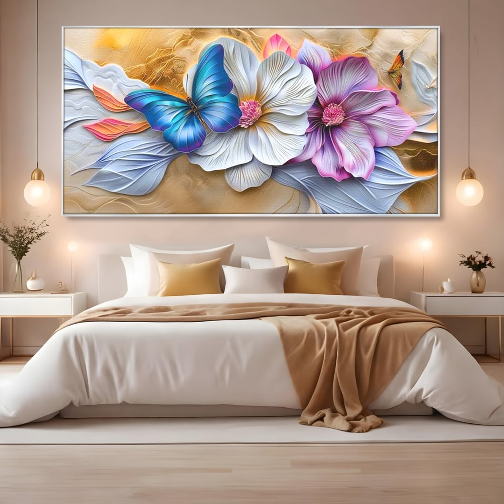 Tablou Canvas Premium, LuxCanva® M1136, Broderie Pastelata, Textura, Eteric, Fluture, Flori, Delicat, Aripi, Petale, Finete, Abstract, Vis, Modern, Pastel, Arta, Birou, Living, Camera Copil