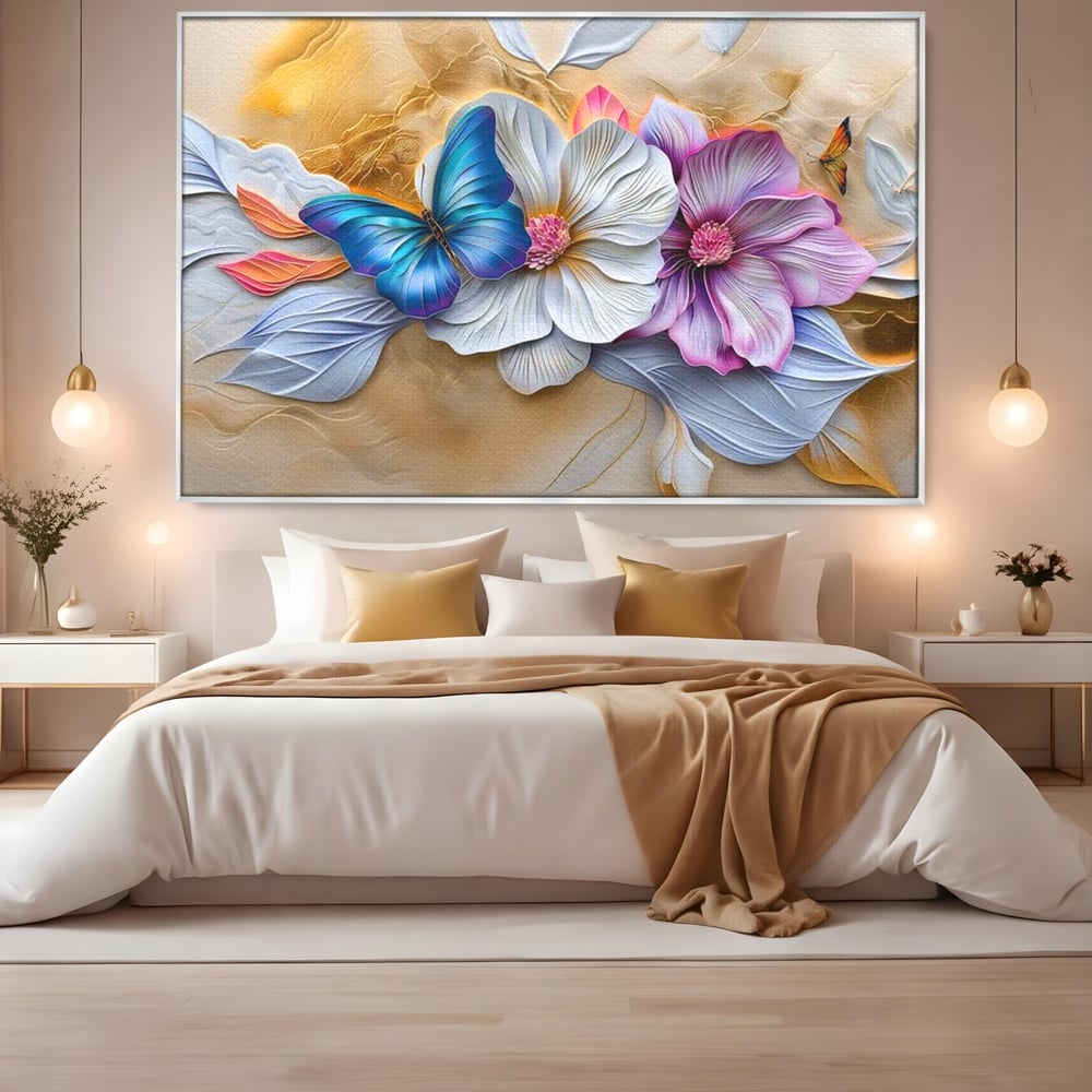 Tablou Canvas Premium, LuxCanva® M1136, Broderie Pastelata, Textura, Eteric, Fluture, Flori, Delicat, Aripi, Petale, Finete, Abstract, Vis, Modern, Pastel, Arta, Birou, Living, Camera Copil