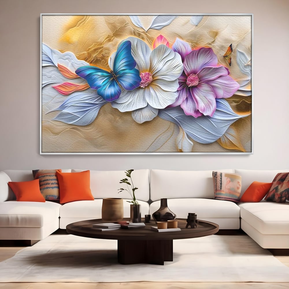 Tablou Canvas Premium, LuxCanva® M1136, Broderie Pastelata, Textura, Eteric, Fluture, Flori, Delicat, Aripi, Petale, Finete, Abstract, Vis, Modern, Pastel, Arta, Birou, Living, Camera Copil