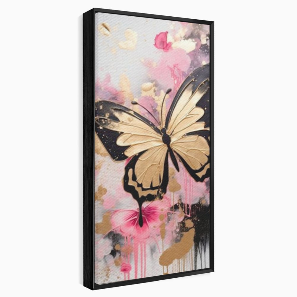 Tablou Canvas Premium, LuxCanva® M1137, Fluturele din Cerneala, Roz, Auriu, Graffiti, Aripi, Fluture, Insecta, Street Art, Modern, Tablou, Contur, Abstract, Birou, Living, Camera Copil