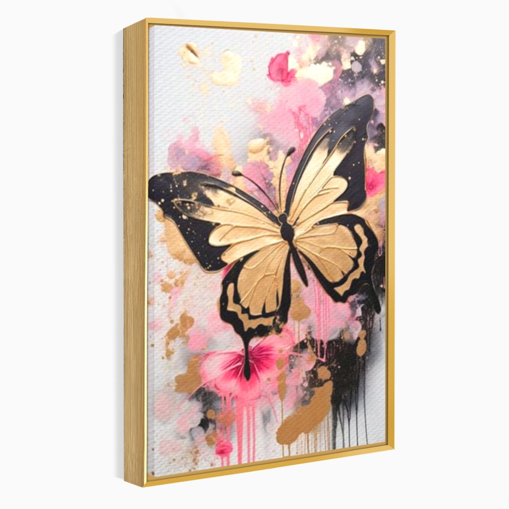 Tablou Canvas Premium, LuxCanva® M1137, Fluturele din Cerneala, Roz, Auriu, Graffiti, Aripi, Fluture, Insecta, Street Art, Modern, Tablou, Contur, Abstract, Birou, Living, Camera Copil