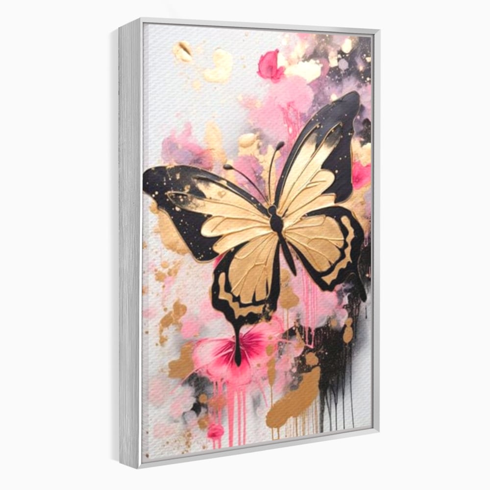 Tablou Canvas Premium, LuxCanva® M1137, Fluturele din Cerneala, Roz, Auriu, Graffiti, Aripi, Fluture, Insecta, Street Art, Modern, Tablou, Contur, Abstract, Birou, Living, Camera Copil