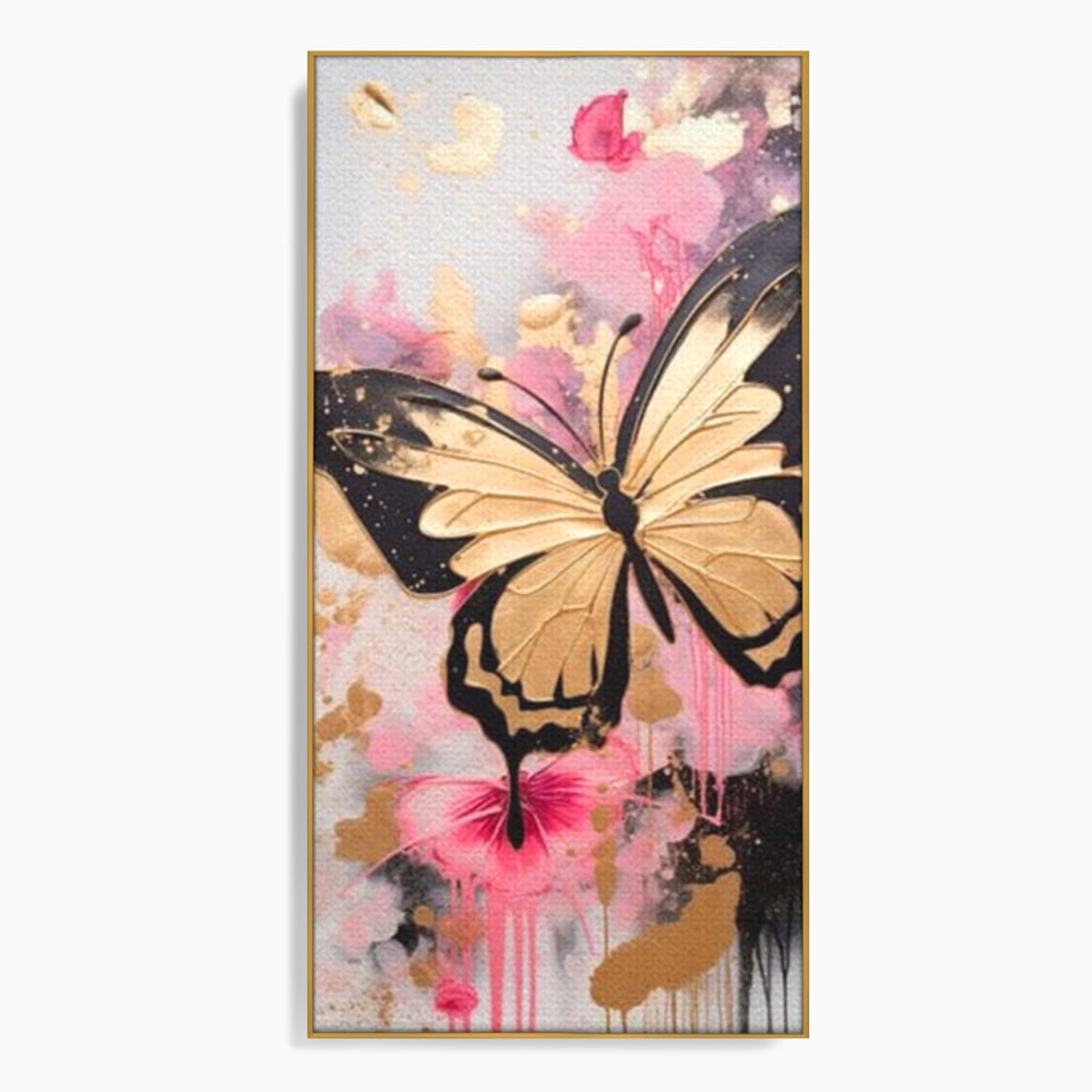 Tablou Canvas Premium, LuxCanva® M1137, Fluturele din Cerneala, Roz, Auriu, Graffiti, Aripi, Fluture, Insecta, Street Art, Modern, Tablou, Contur, Abstract, Birou, Living, Camera Copil