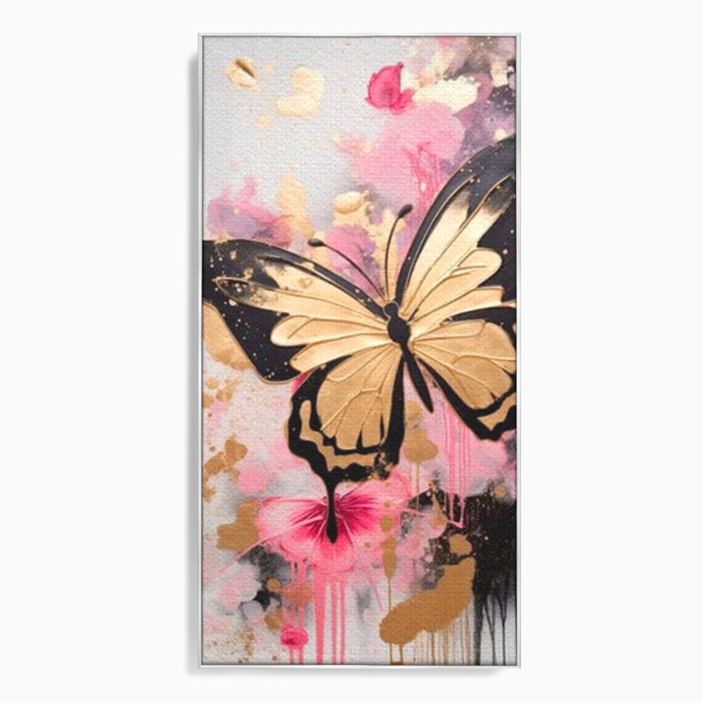 Tablou Canvas Premium, LuxCanva® M1137, Fluturele din Cerneala, Roz, Auriu, Graffiti, Aripi, Fluture, Insecta, Street Art, Modern, Tablou, Contur, Abstract, Birou, Living, Camera Copil
