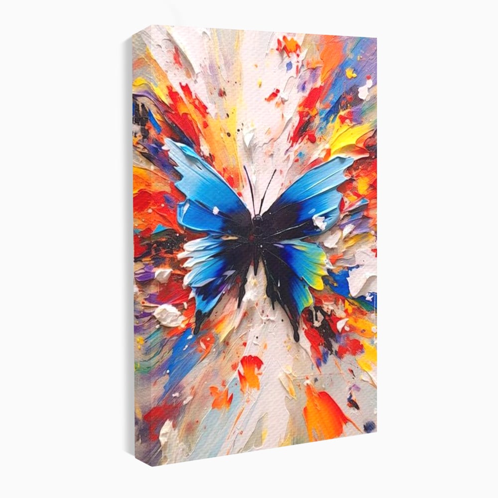 Leinwand Premium Canvas Wandkunst, LuxCanva® M1138, Fliegen durch die Schatten, Gemälde, mehrfarbig, Schmetterling, Flügel, Fliegen, Leinwand, Street Art, Gemälde, Moderne Kunst, Abstrakt, Kreativität, Büro, Wohnen, Kinderzimmer