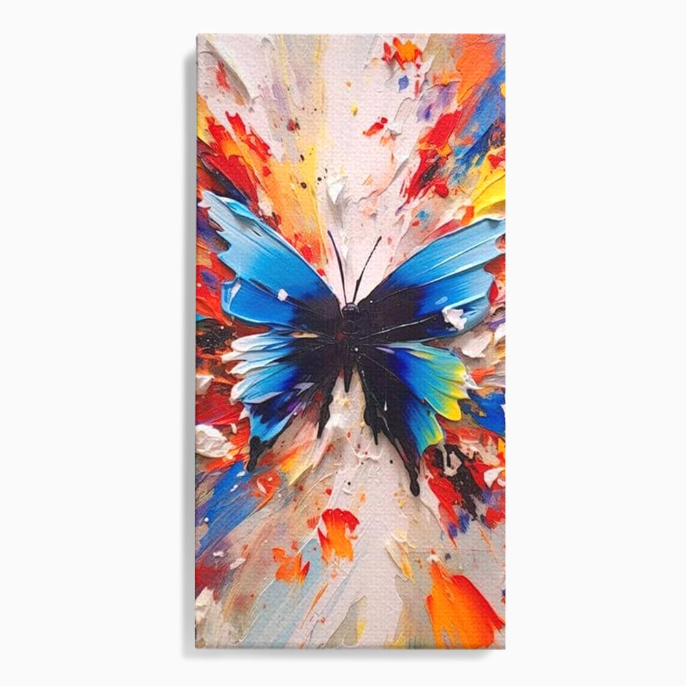 Leinwand Premium Canvas Wandkunst, LuxCanva® M1138, Fliegen durch die Schatten, Gemälde, mehrfarbig, Schmetterling, Flügel, Fliegen, Leinwand, Street Art, Gemälde, Moderne Kunst, Abstrakt, Kreativität, Büro, Wohnen, Kinderzimmer