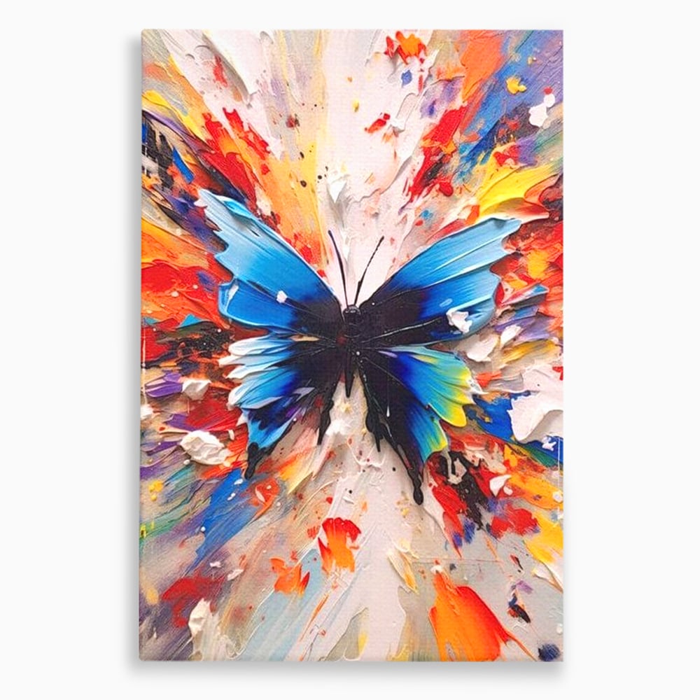 Leinwand Premium Canvas Wandkunst, LuxCanva® M1138, Fliegen durch die Schatten, Gemälde, mehrfarbig, Schmetterling, Flügel, Fliegen, Leinwand, Street Art, Gemälde, Moderne Kunst, Abstrakt, Kreativität, Büro, Wohnen, Kinderzimmer