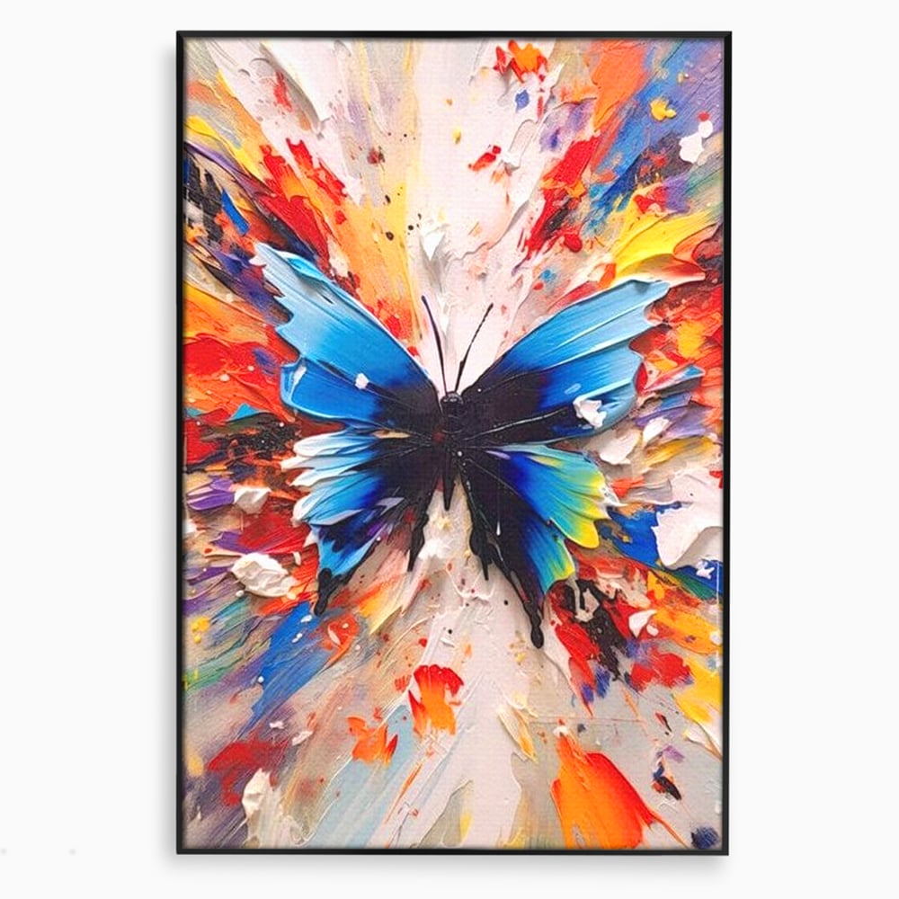 Leinwand Premium Canvas Wandkunst, LuxCanva® M1138, Fliegen durch die Schatten, Gemälde, mehrfarbig, Schmetterling, Flügel, Fliegen, Leinwand, Street Art, Gemälde, Moderne Kunst, Abstrakt, Kreativität, Büro, Wohnen, Kinderzimmer