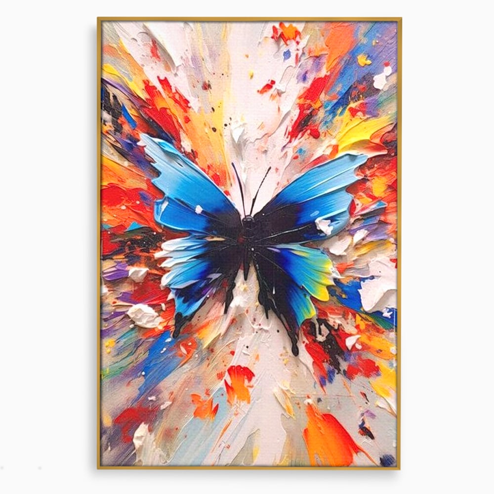 Leinwand Premium Canvas Wandkunst, LuxCanva® M1138, Fliegen durch die Schatten, Gemälde, mehrfarbig, Schmetterling, Flügel, Fliegen, Leinwand, Street Art, Gemälde, Moderne Kunst, Abstrakt, Kreativität, Büro, Wohnen, Kinderzimmer