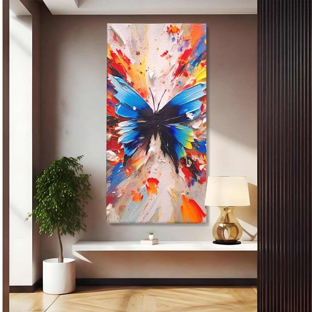 Leinwand Premium Canvas Wandkunst, LuxCanva® M1138, Fliegen durch die Schatten, Gemälde, mehrfarbig, Schmetterling, Flügel, Fliegen, Leinwand, Street Art, Gemälde, Moderne Kunst, Abstrakt, Kreativität, Büro, Wohnen, Kinderzimmer