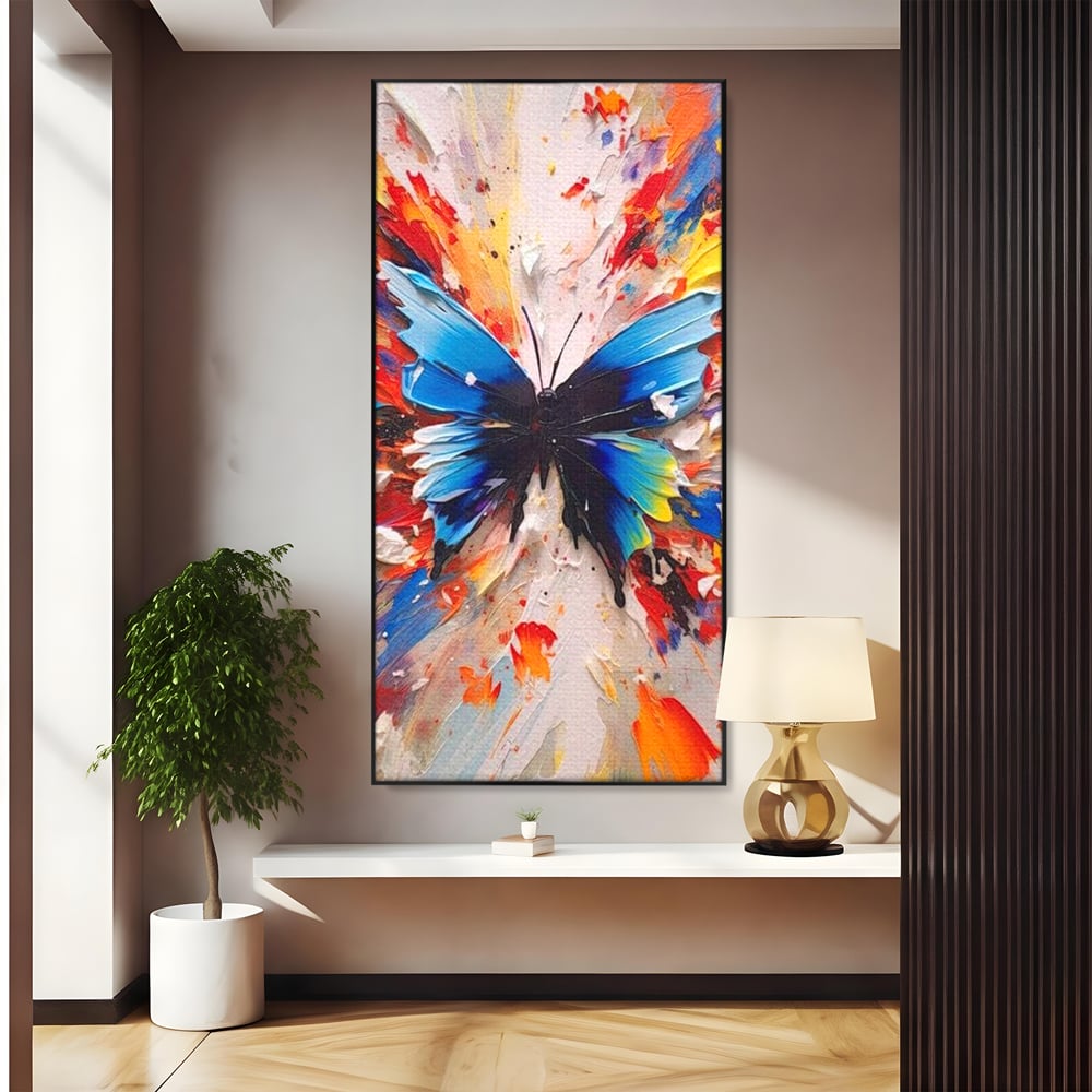 Leinwand Premium Canvas Wandkunst, LuxCanva® M1138, Fliegen durch die Schatten, Gemälde, mehrfarbig, Schmetterling, Flügel, Fliegen, Leinwand, Street Art, Gemälde, Moderne Kunst, Abstrakt, Kreativität, Büro, Wohnen, Kinderzimmer