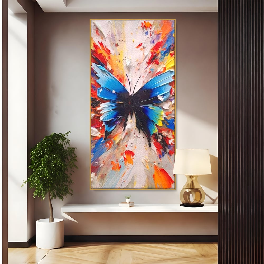 Leinwand Premium Canvas Wandkunst, LuxCanva® M1138, Fliegen durch die Schatten, Gemälde, mehrfarbig, Schmetterling, Flügel, Fliegen, Leinwand, Street Art, Gemälde, Moderne Kunst, Abstrakt, Kreativität, Büro, Wohnen, Kinderzimmer