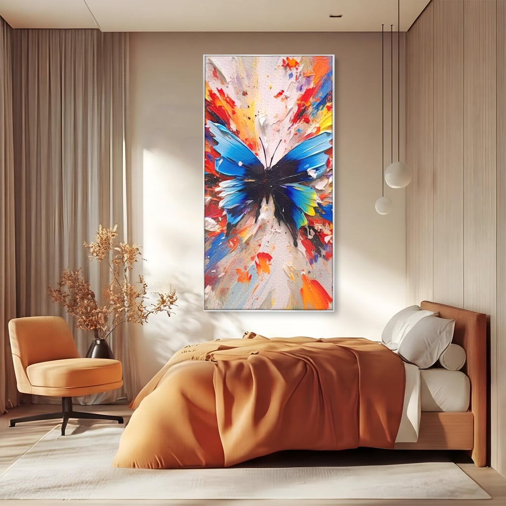 Leinwand Premium Canvas Wandkunst, LuxCanva® M1138, Fliegen durch die Schatten, Gemälde, mehrfarbig, Schmetterling, Flügel, Fliegen, Leinwand, Street Art, Gemälde, Moderne Kunst, Abstrakt, Kreativität, Büro, Wohnen, Kinderzimmer