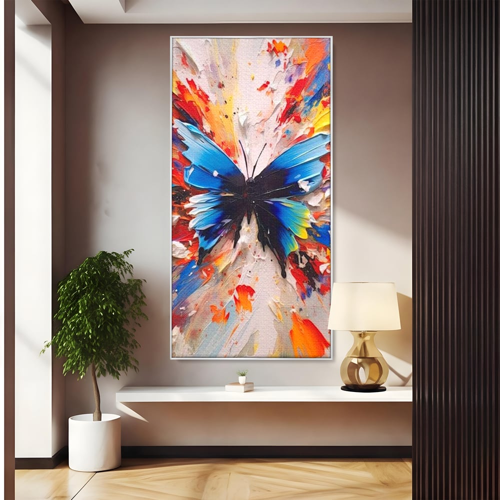 Leinwand Premium Canvas Wandkunst, LuxCanva® M1138, Fliegen durch die Schatten, Gemälde, mehrfarbig, Schmetterling, Flügel, Fliegen, Leinwand, Street Art, Gemälde, Moderne Kunst, Abstrakt, Kreativität, Büro, Wohnen, Kinderzimmer