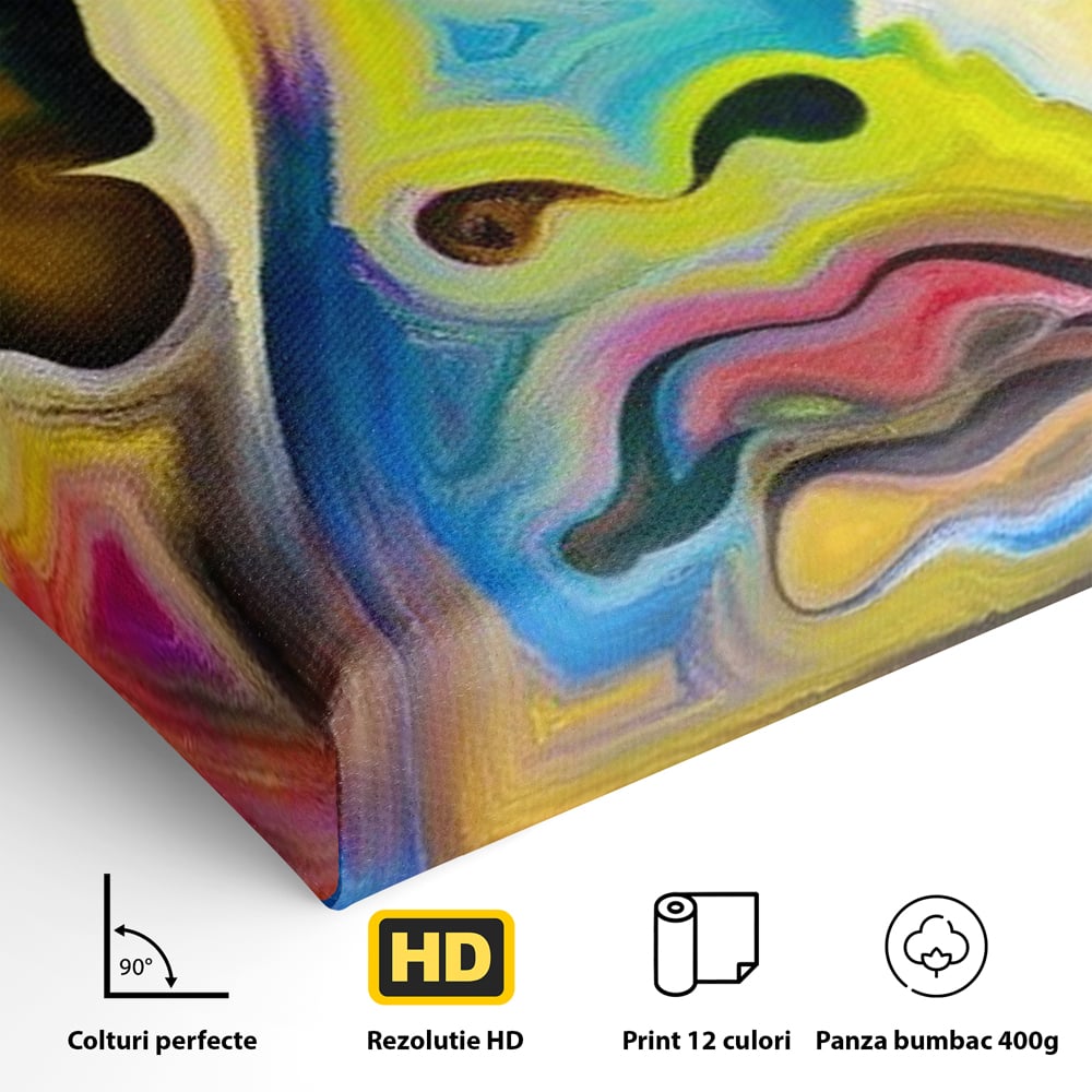 Leinwand Premium Canvas Wandkunst, LuxCanva® M1140, Labyrinth des Blicks, Portrait, Gesicht, Blick, Augen, Gesicht, Schmetterling, Abstrakte Kunst, Mehrfarbig, Transformation, Modern, Büro, Wohnen, Kinderzimmer