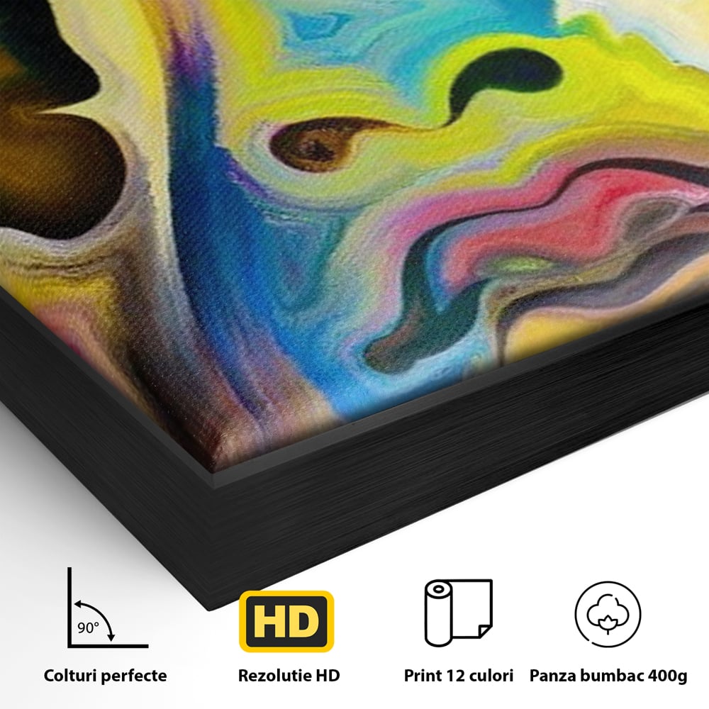 Leinwand Premium Canvas Wandkunst, LuxCanva® M1140, Labyrinth des Blicks, Portrait, Gesicht, Blick, Augen, Gesicht, Schmetterling, Abstrakte Kunst, Mehrfarbig, Transformation, Modern, Büro, Wohnen, Kinderzimmer