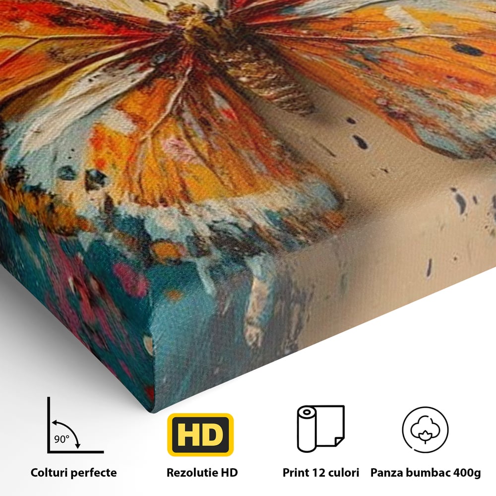 Leinwand Wandkunst Canvas Premium, LuxCanva® M1141, Herbst Schmetterling, Orange, Farbig, Farbig, Malerei, Moderne Kunst, Flügel, Schmetterling, Jahreszeit, Herbst, Spritzer, Urban, Büro, Wohnen, Kinderzimmer