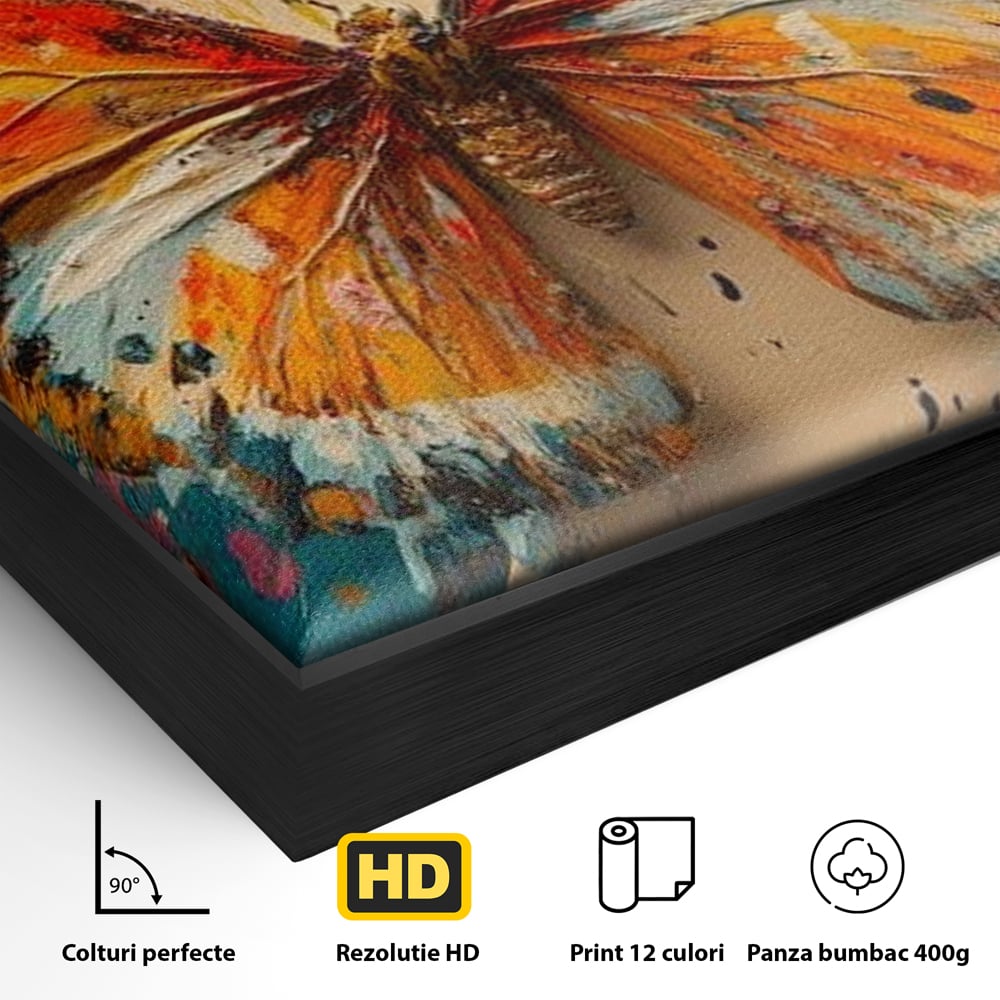 Leinwand Wandkunst Canvas Premium, LuxCanva® M1141, Herbst Schmetterling, Orange, Farbig, Farbig, Malerei, Moderne Kunst, Flügel, Schmetterling, Jahreszeit, Herbst, Spritzer, Urban, Büro, Wohnen, Kinderzimmer