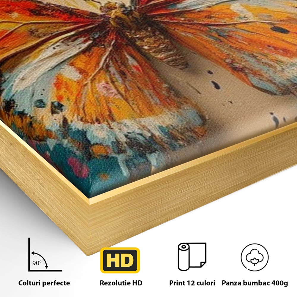 Leinwand Wandkunst Canvas Premium, LuxCanva® M1141, Herbst Schmetterling, Orange, Farbig, Farbig, Malerei, Moderne Kunst, Flügel, Schmetterling, Jahreszeit, Herbst, Spritzer, Urban, Büro, Wohnen, Kinderzimmer