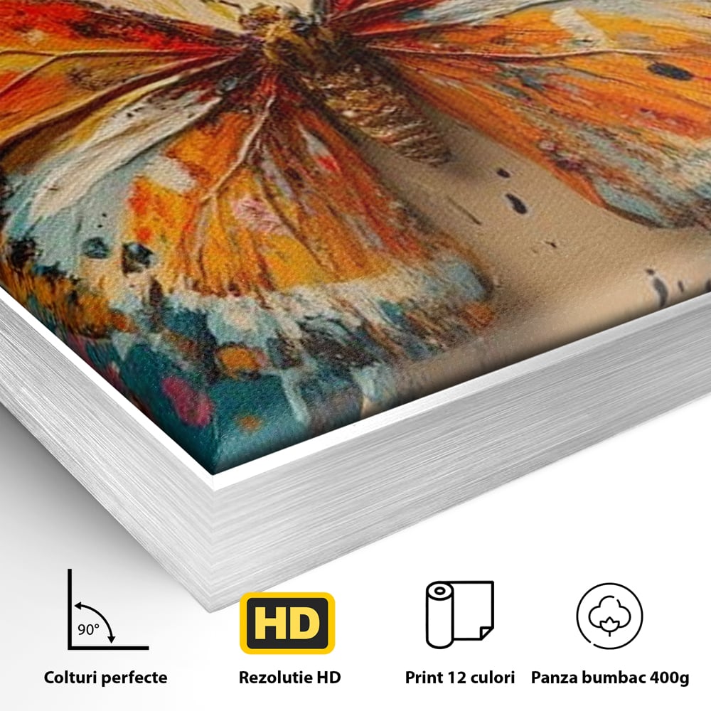 Leinwand Wandkunst Canvas Premium, LuxCanva® M1141, Herbst Schmetterling, Orange, Farbig, Farbig, Malerei, Moderne Kunst, Flügel, Schmetterling, Jahreszeit, Herbst, Spritzer, Urban, Büro, Wohnen, Kinderzimmer