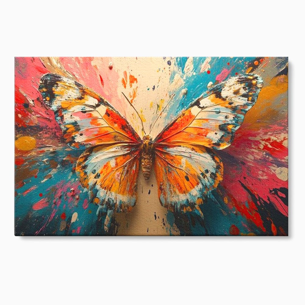 Leinwand Wandkunst Canvas Premium, LuxCanva® M1141, Herbst Schmetterling, Orange, Farbig, Farbig, Malerei, Moderne Kunst, Flügel, Schmetterling, Jahreszeit, Herbst, Spritzer, Urban, Büro, Wohnen, Kinderzimmer