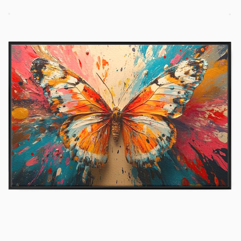 Leinwand Wandkunst Canvas Premium, LuxCanva® M1141, Herbst Schmetterling, Orange, Farbig, Farbig, Malerei, Moderne Kunst, Flügel, Schmetterling, Jahreszeit, Herbst, Spritzer, Urban, Büro, Wohnen, Kinderzimmer