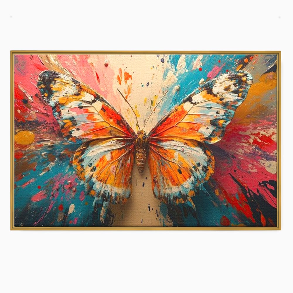 Leinwand Wandkunst Canvas Premium, LuxCanva® M1141, Herbst Schmetterling, Orange, Farbig, Farbig, Malerei, Moderne Kunst, Flügel, Schmetterling, Jahreszeit, Herbst, Spritzer, Urban, Büro, Wohnen, Kinderzimmer