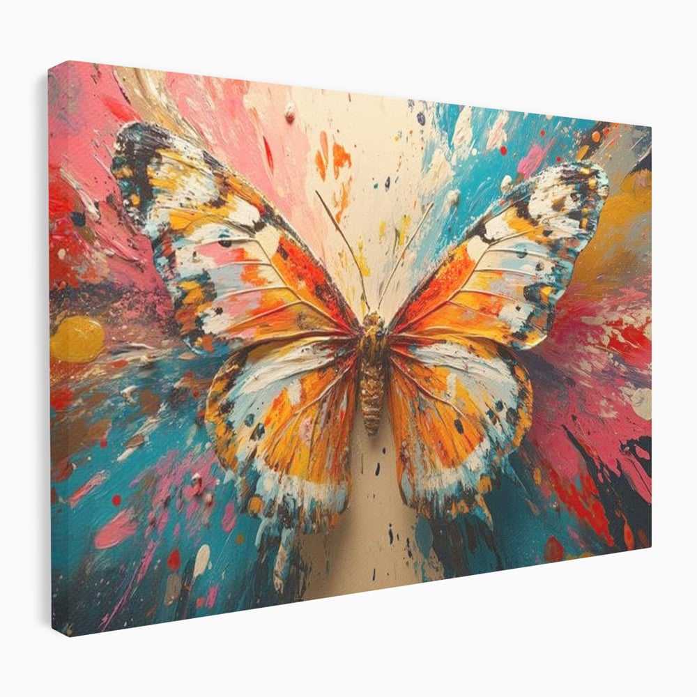 Leinwand Wandkunst Canvas Premium, LuxCanva® M1141, Herbst Schmetterling, Orange, Farbig, Farbig, Malerei, Moderne Kunst, Flügel, Schmetterling, Jahreszeit, Herbst, Spritzer, Urban, Büro, Wohnen, Kinderzimmer
