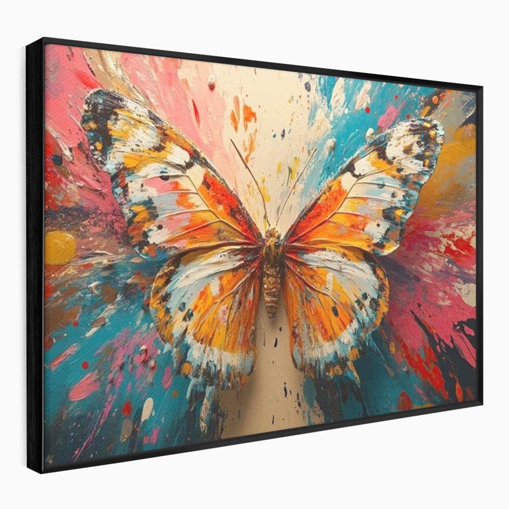 Leinwand Wandkunst Canvas Premium, LuxCanva® M1141, Herbst Schmetterling, Orange, Farbig, Farbig, Malerei, Moderne Kunst, Flügel, Schmetterling, Jahreszeit, Herbst, Spritzer, Urban, Büro, Wohnen, Kinderzimmer