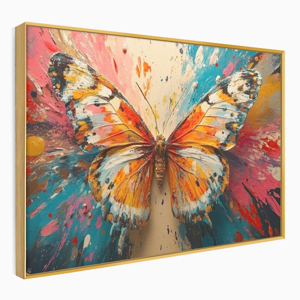 Leinwand Wandkunst Canvas Premium, LuxCanva® M1141, Herbst Schmetterling, Orange, Farbig, Farbig, Malerei, Moderne Kunst, Flügel, Schmetterling, Jahreszeit, Herbst, Spritzer, Urban, Büro, Wohnen, Kinderzimmer