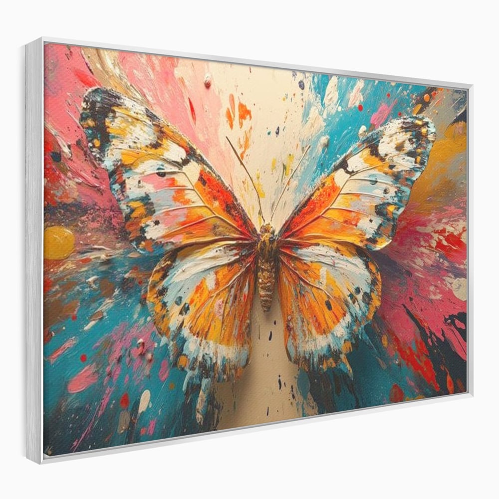 Leinwand Wandkunst Canvas Premium, LuxCanva® M1141, Herbst Schmetterling, Orange, Farbig, Farbig, Malerei, Moderne Kunst, Flügel, Schmetterling, Jahreszeit, Herbst, Spritzer, Urban, Büro, Wohnen, Kinderzimmer