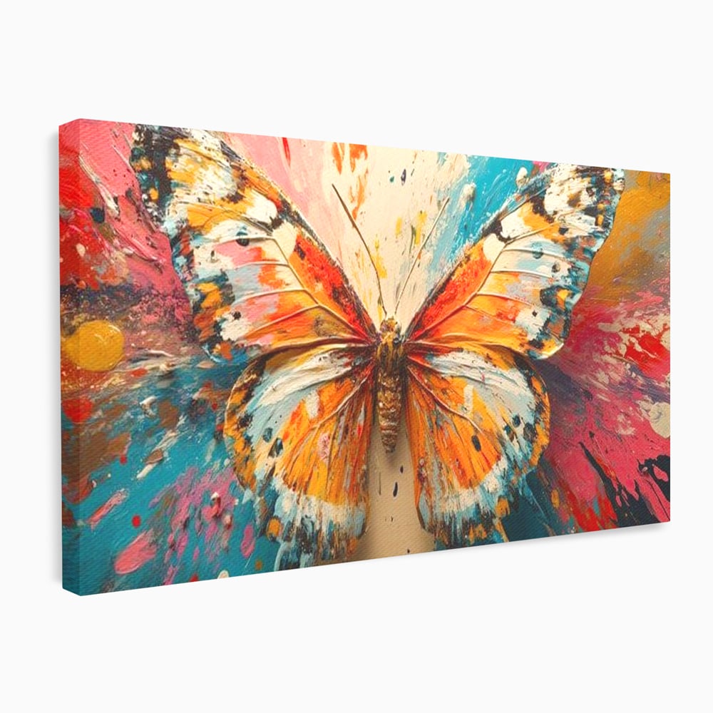 Leinwand Wandkunst Canvas Premium, LuxCanva® M1141, Herbst Schmetterling, Orange, Farbig, Farbig, Malerei, Moderne Kunst, Flügel, Schmetterling, Jahreszeit, Herbst, Spritzer, Urban, Büro, Wohnen, Kinderzimmer