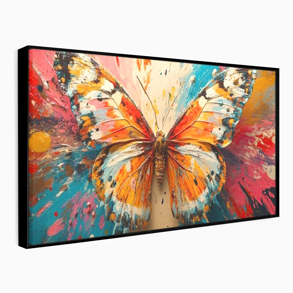 Leinwand Wandkunst Canvas Premium, LuxCanva® M1141, Herbst Schmetterling, Orange, Farbig, Farbig, Malerei, Moderne Kunst, Flügel, Schmetterling, Jahreszeit, Herbst, Spritzer, Urban, Büro, Wohnen, Kinderzimmer