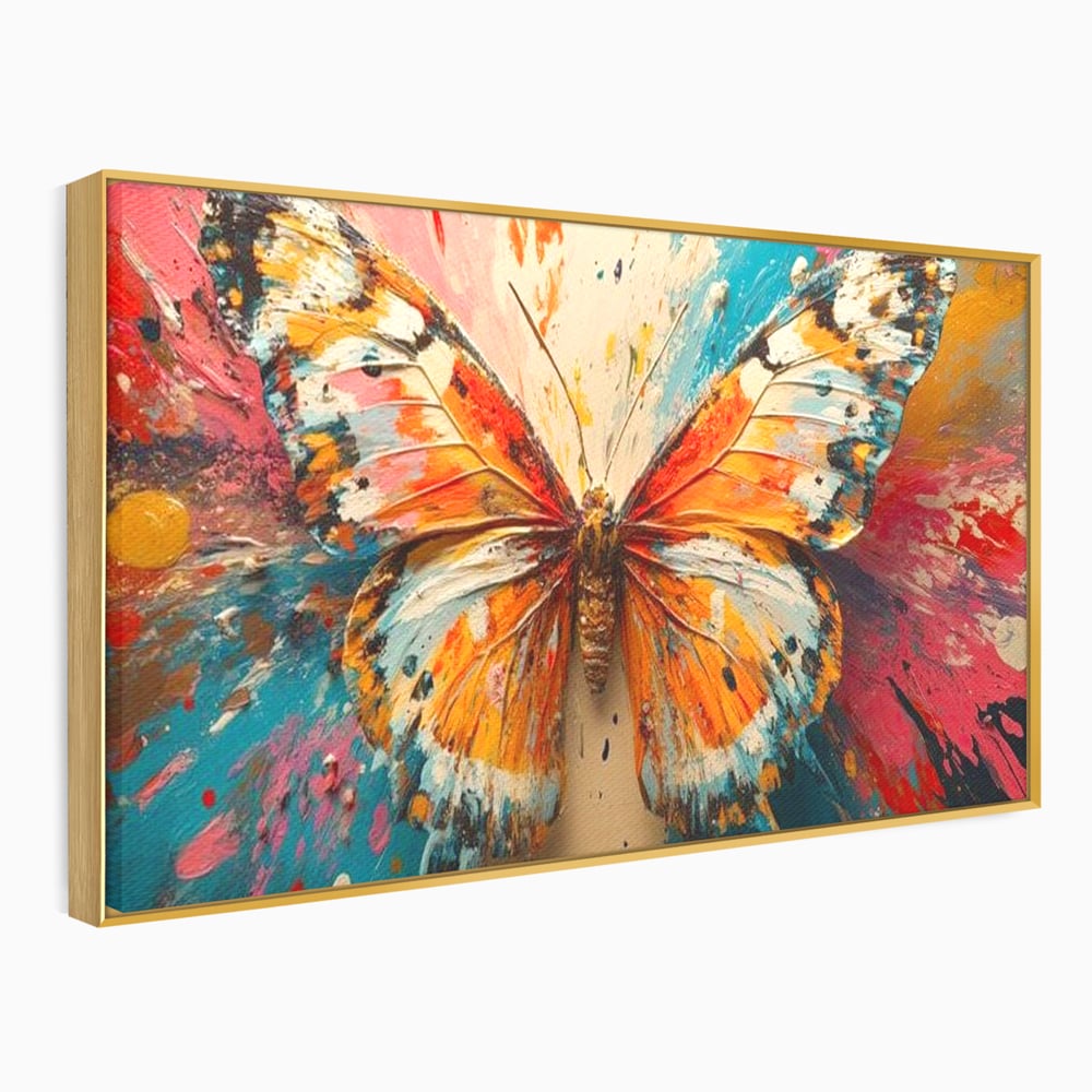 Leinwand Wandkunst Canvas Premium, LuxCanva® M1141, Herbst Schmetterling, Orange, Farbig, Farbig, Malerei, Moderne Kunst, Flügel, Schmetterling, Jahreszeit, Herbst, Spritzer, Urban, Büro, Wohnen, Kinderzimmer