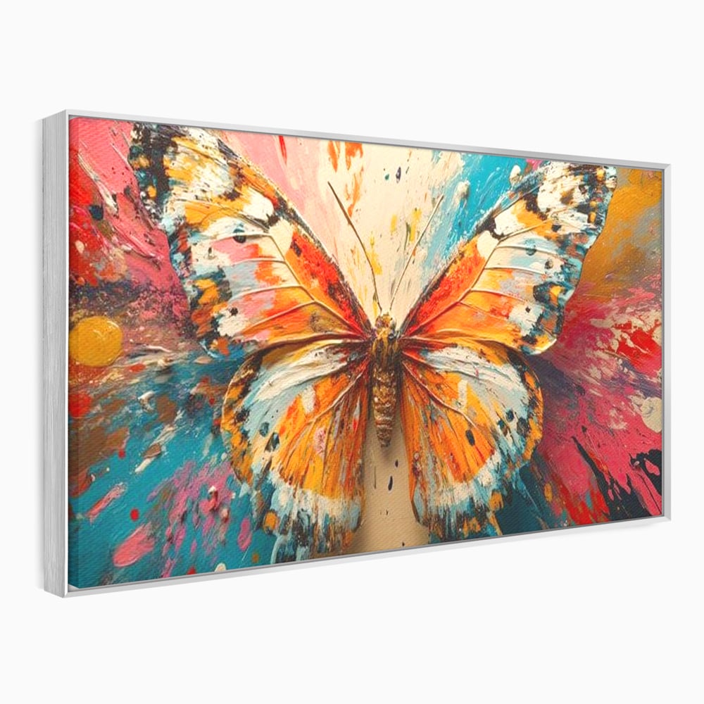 Leinwand Wandkunst Canvas Premium, LuxCanva® M1141, Herbst Schmetterling, Orange, Farbig, Farbig, Malerei, Moderne Kunst, Flügel, Schmetterling, Jahreszeit, Herbst, Spritzer, Urban, Büro, Wohnen, Kinderzimmer