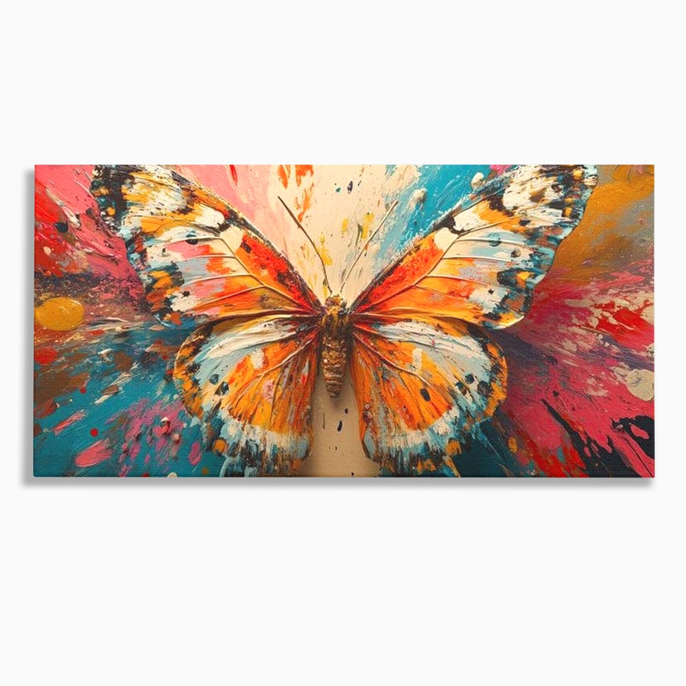 Leinwand Wandkunst Canvas Premium, LuxCanva® M1141, Herbst Schmetterling, Orange, Farbig, Farbig, Malerei, Moderne Kunst, Flügel, Schmetterling, Jahreszeit, Herbst, Spritzer, Urban, Büro, Wohnen, Kinderzimmer